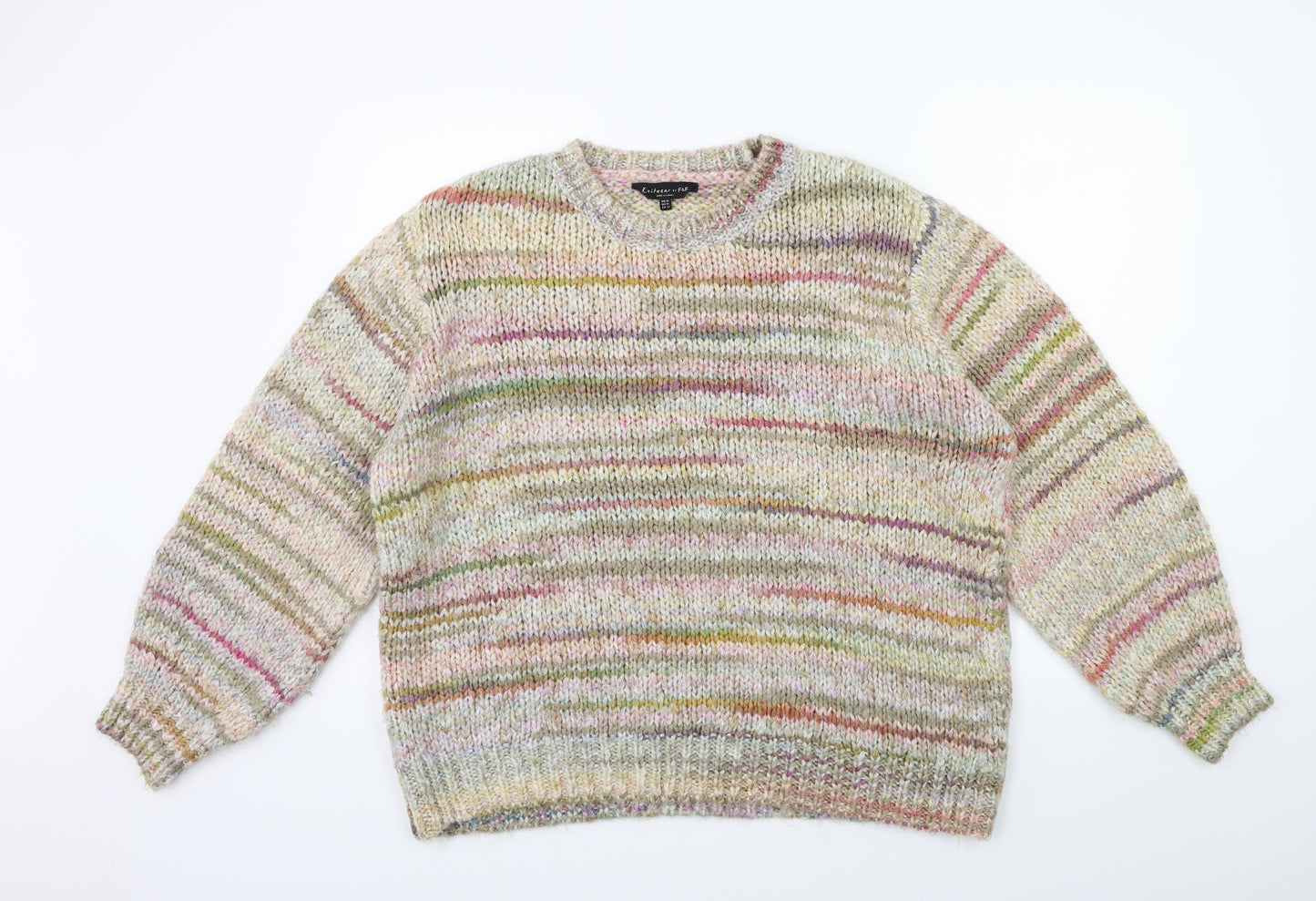 F&F Womens Pink Striped Knit Pullover Jumper Size 14