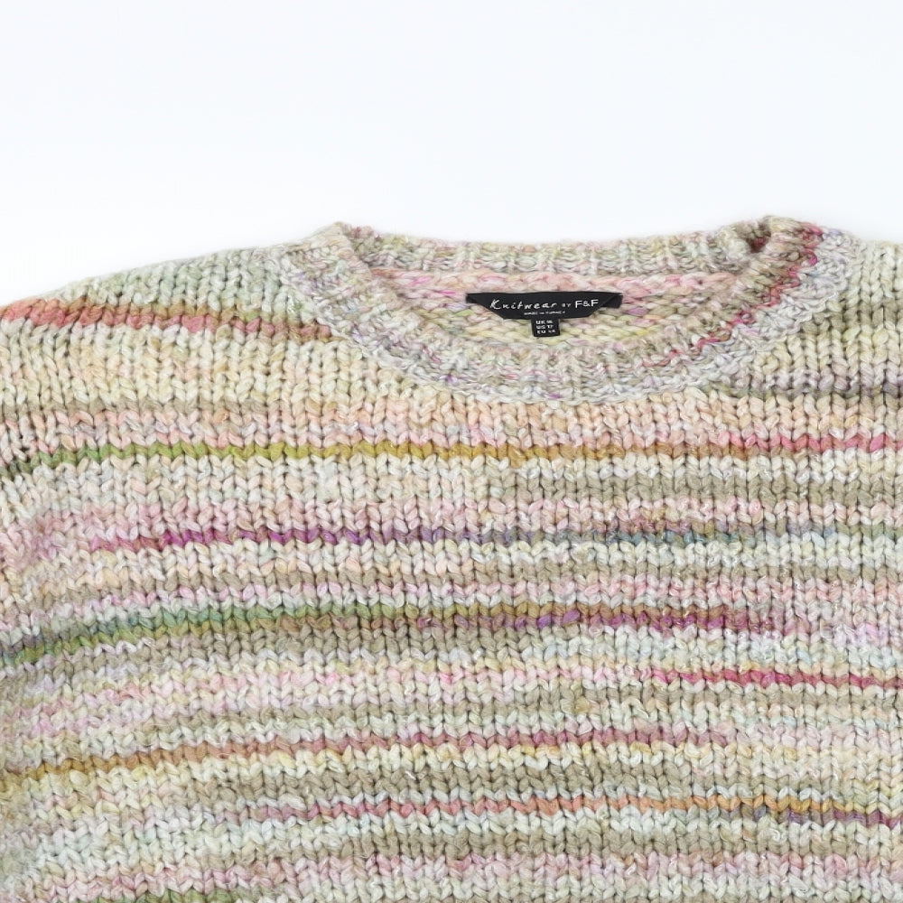 F&F Womens Pink Striped Knit Pullover Jumper Size 14
