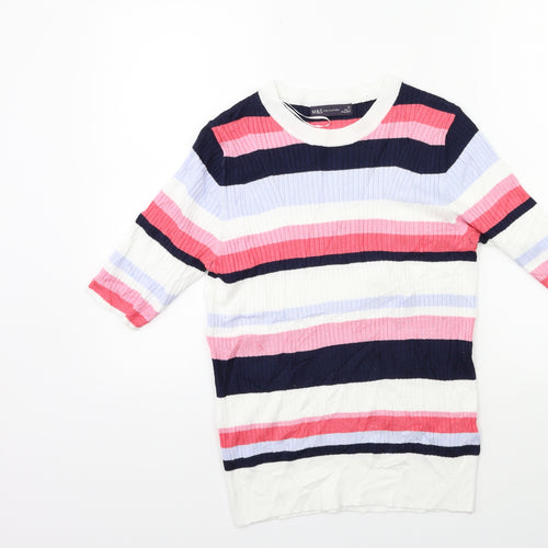 Marks and Spencer Womens Pink Striped Knit Pullover Jumper Size 12