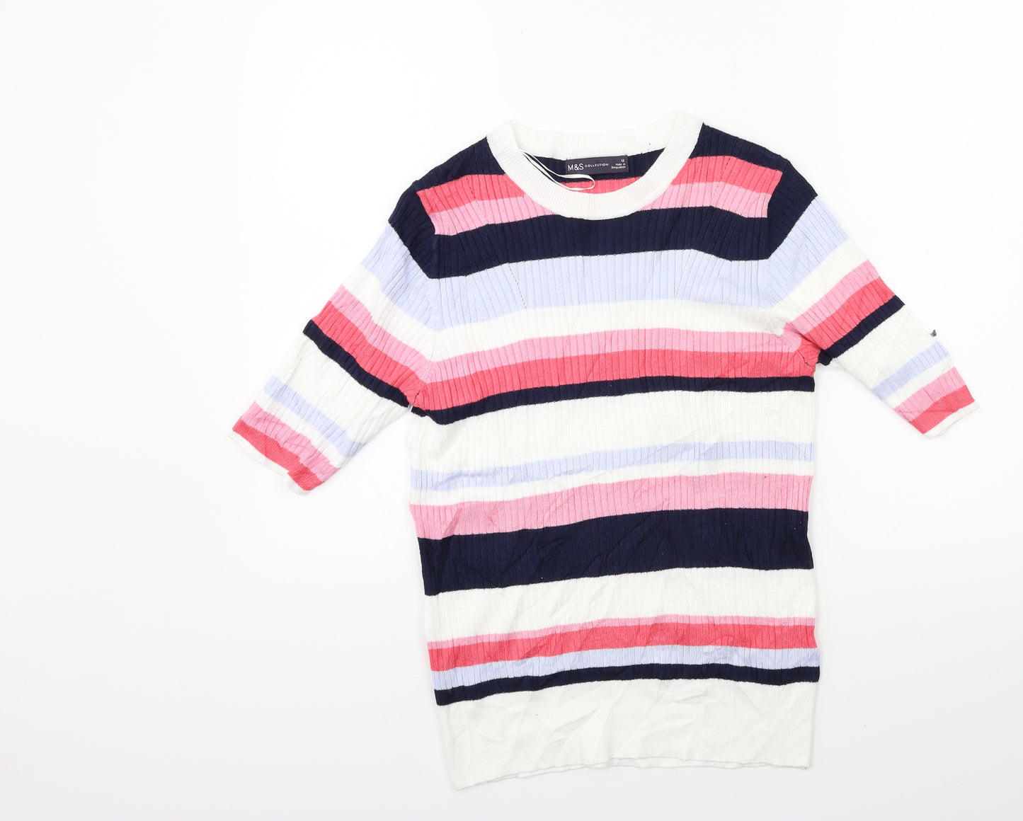 Marks and Spencer Womens Pink Striped Knit Pullover Jumper Size 12