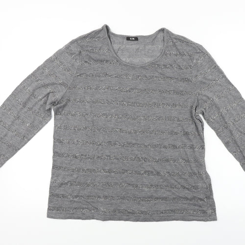 G.W  Womens Grey Striped  Basic Blouse Size 14