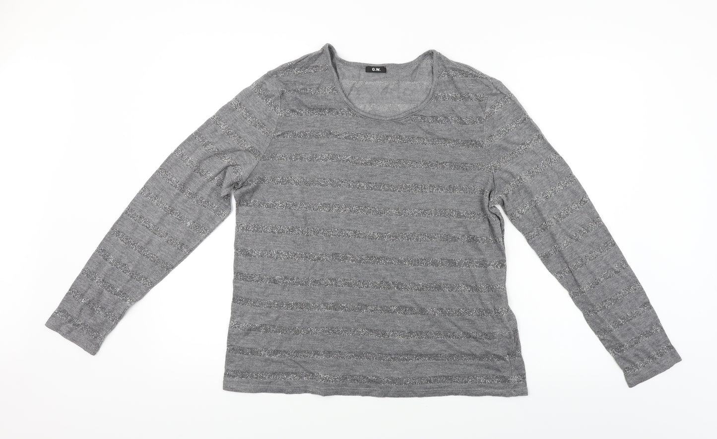 G.W  Womens Grey Striped  Basic Blouse Size 14