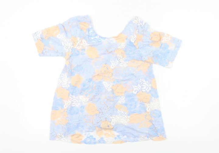 River Island  Womens Blue Floral  Basic T-Shirt Size 8