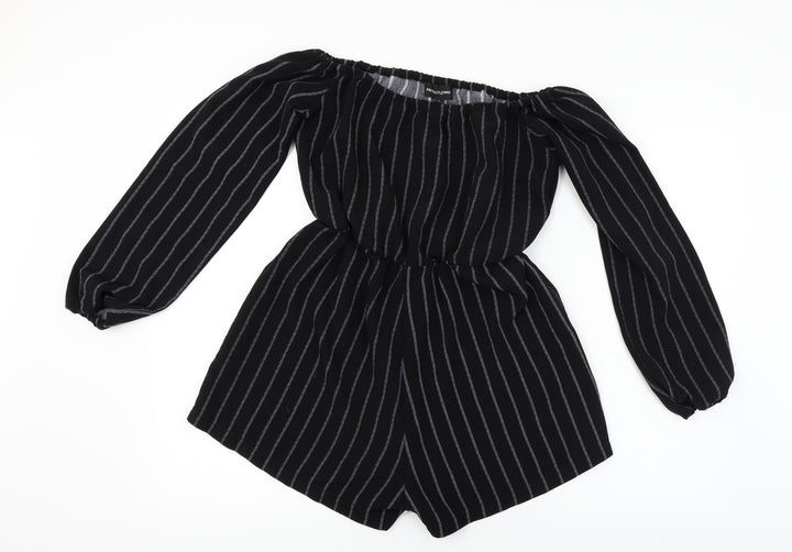 PRETTYLITTLETHING Womens Black Striped  Jumpsuit One-Piece Size 8