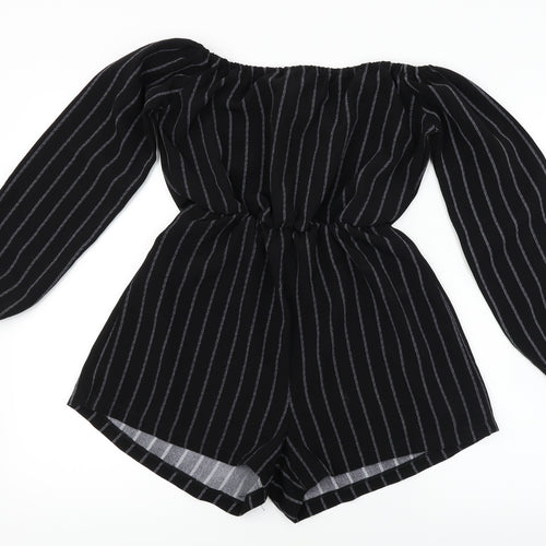 PRETTYLITTLETHING Womens Black Striped  Jumpsuit One-Piece Size 8