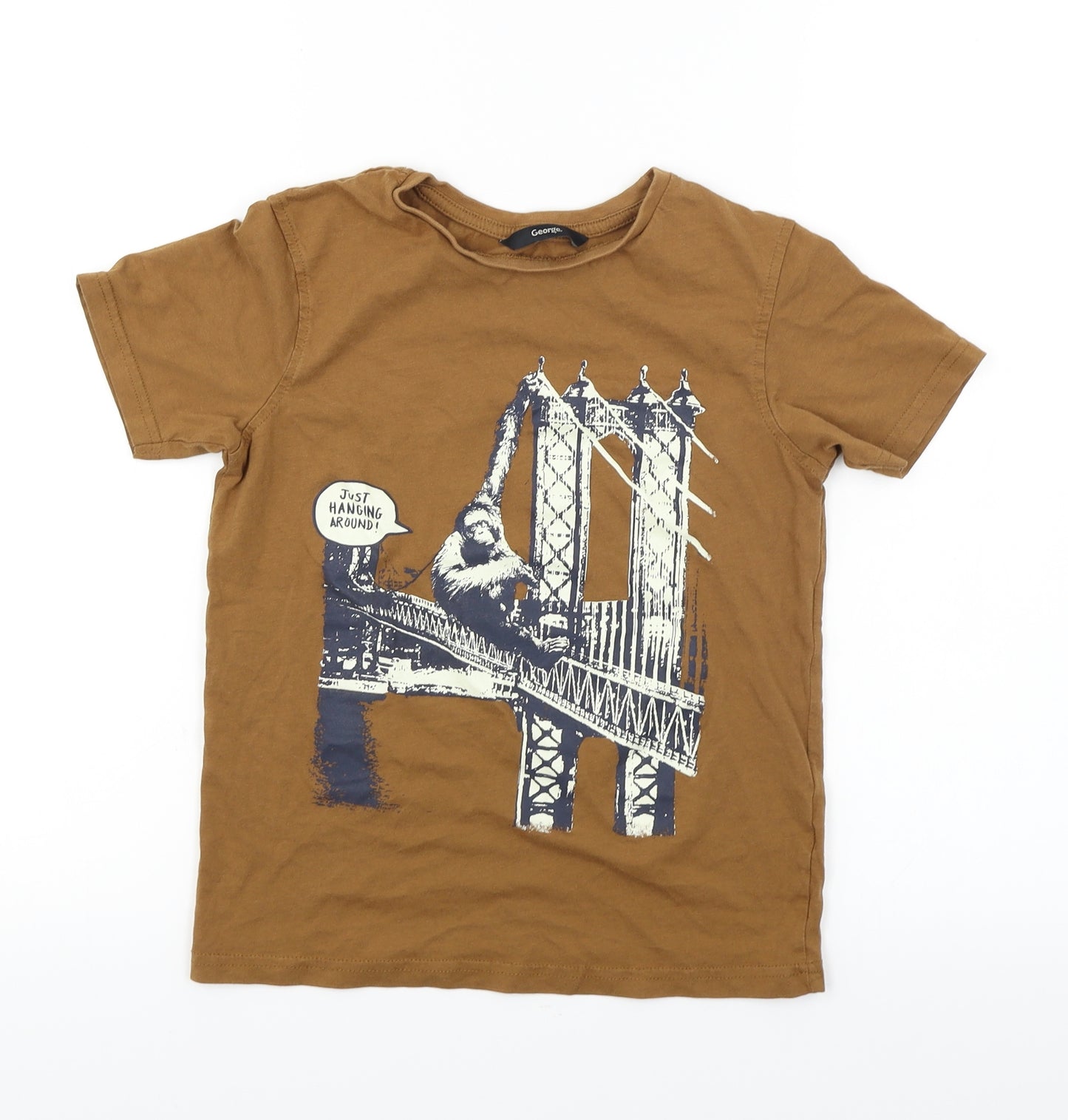 George  Boys Brown   Basic T-Shirt Size 8-9 Years