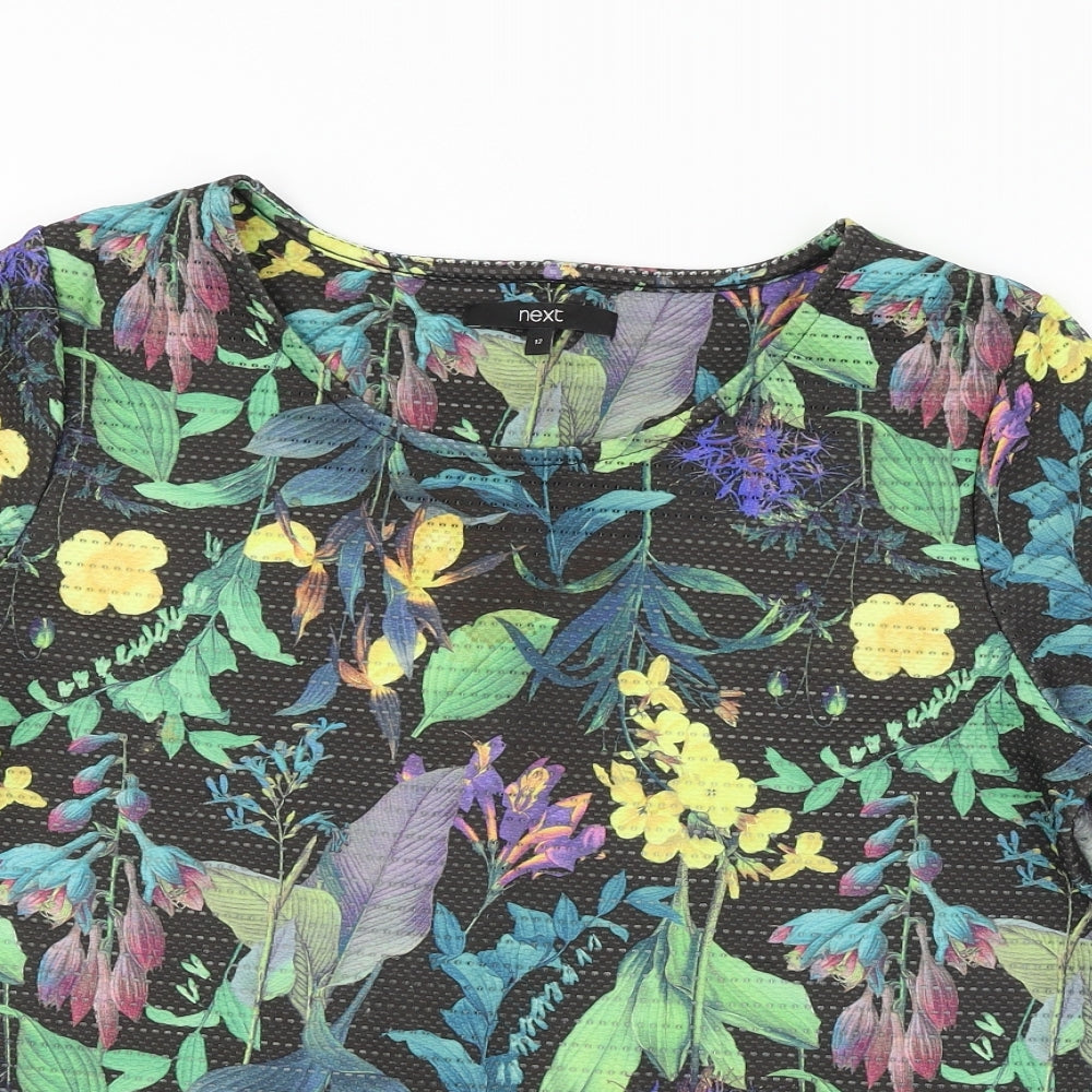 NEXT  Womens Black Floral  Basic T-Shirt Size 12