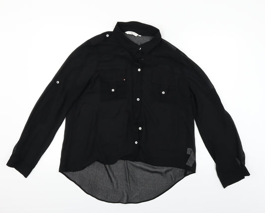 Front view of New Look women’s black basic button-up, size UK 14