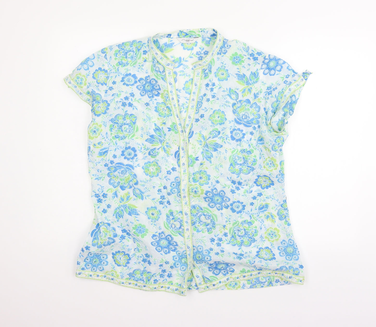 New Look Womens Blue Floral  Basic Button-Up Size 14