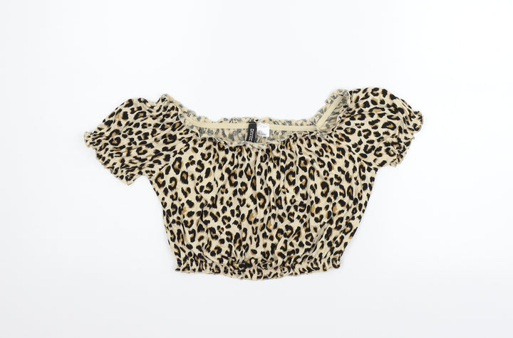 Divided Womens Beige Animal Print  Basic Blouse Size S