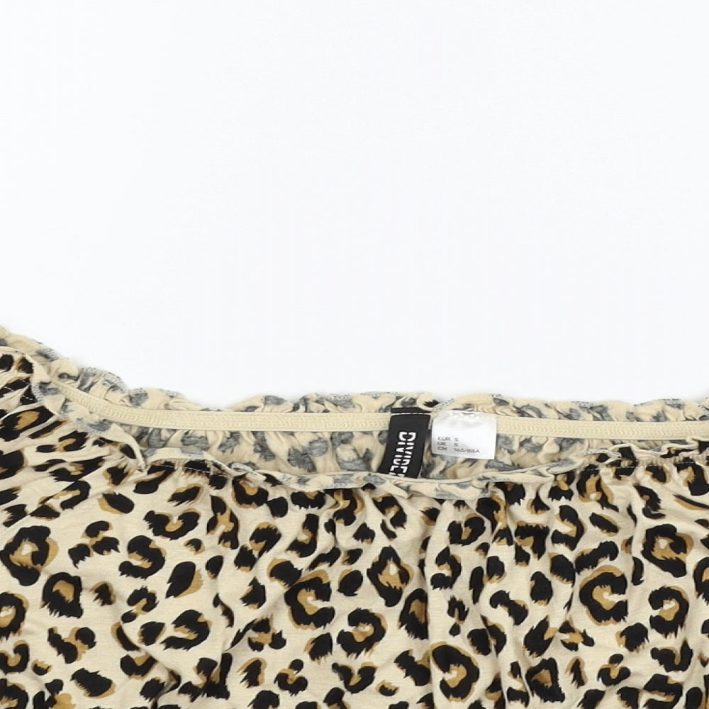 Divided Womens Beige Animal Print  Basic Blouse Size S