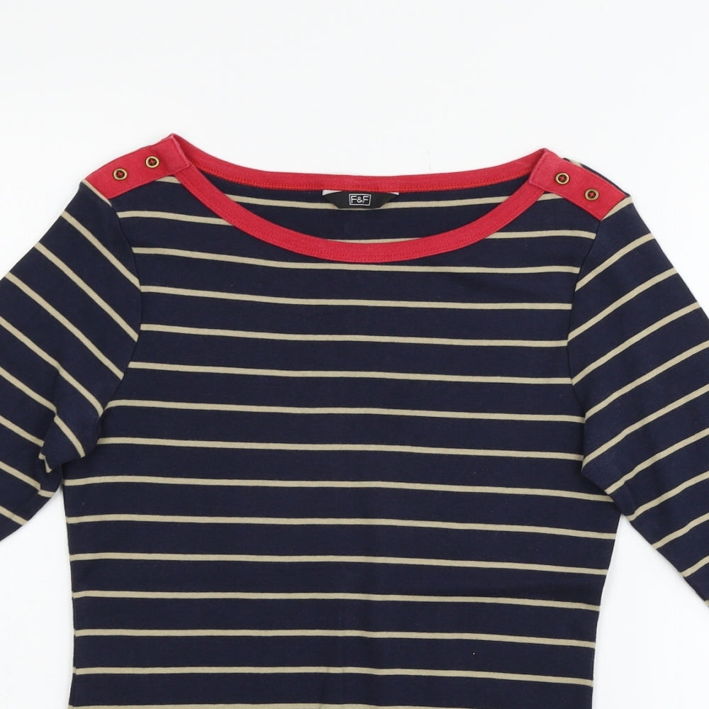 F&F Womens Blue Striped  Basic T-Shirt Size 12