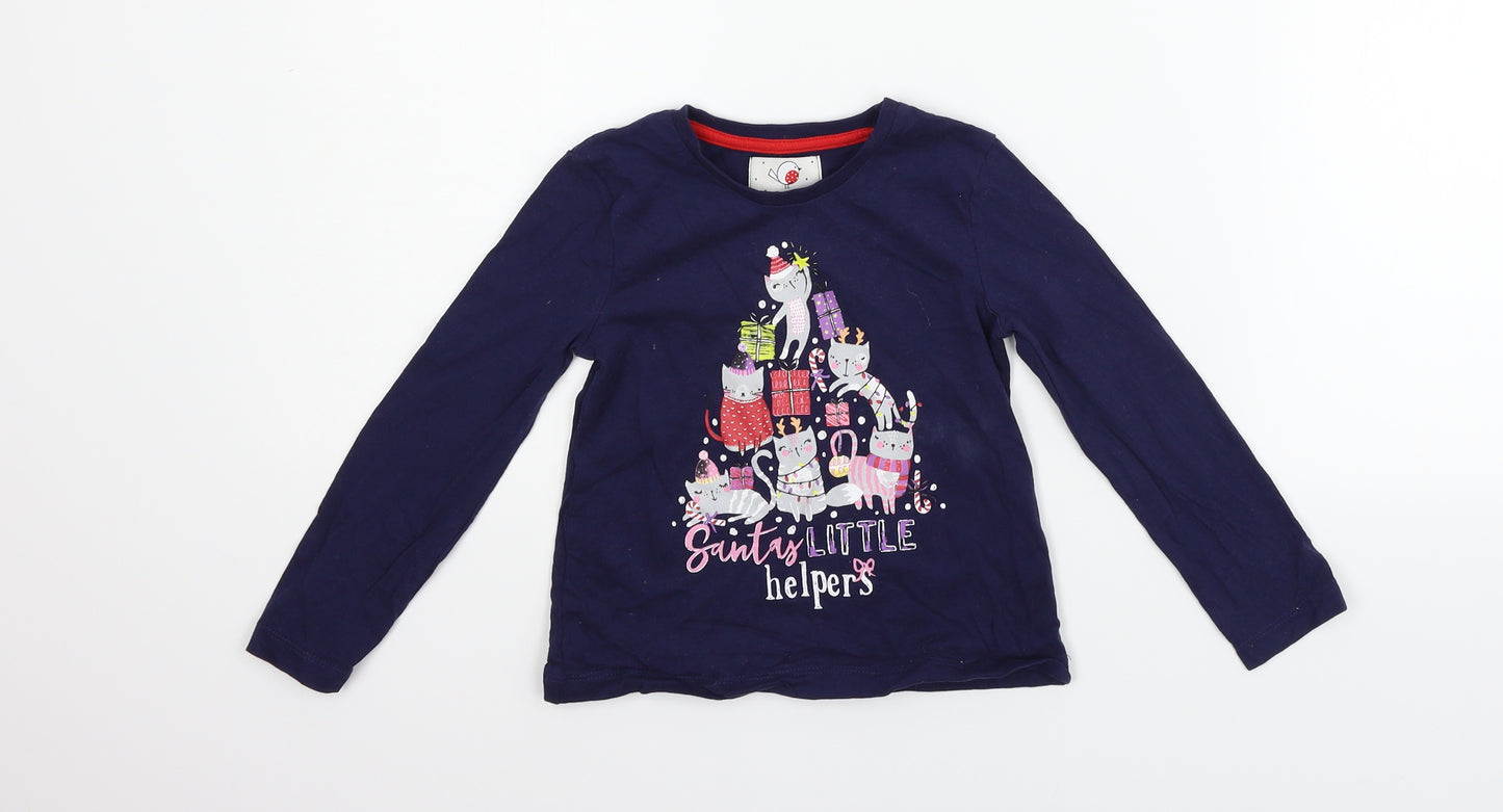 George Girls Blue   Basic T-Shirt Size 3-4 Years  - christmas