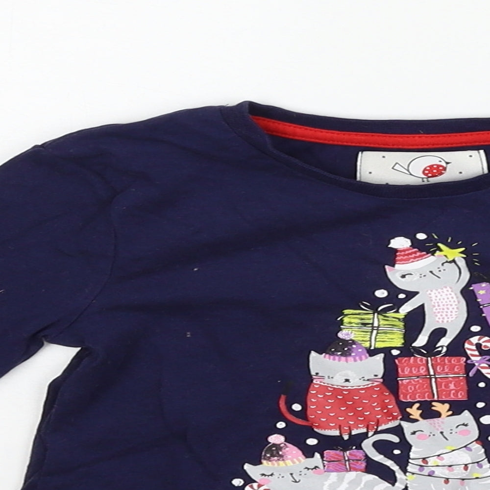 George Girls Blue   Basic T-Shirt Size 3-4 Years  - christmas