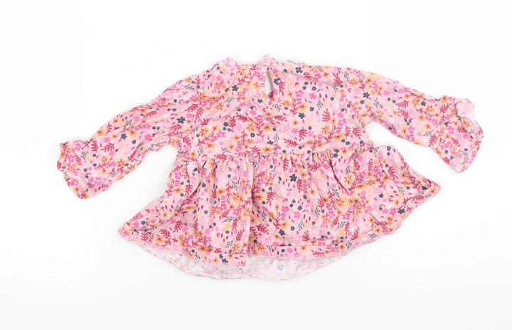 George Girls Pink Floral Jersey Basic T-Shirt Size 0-3 Months