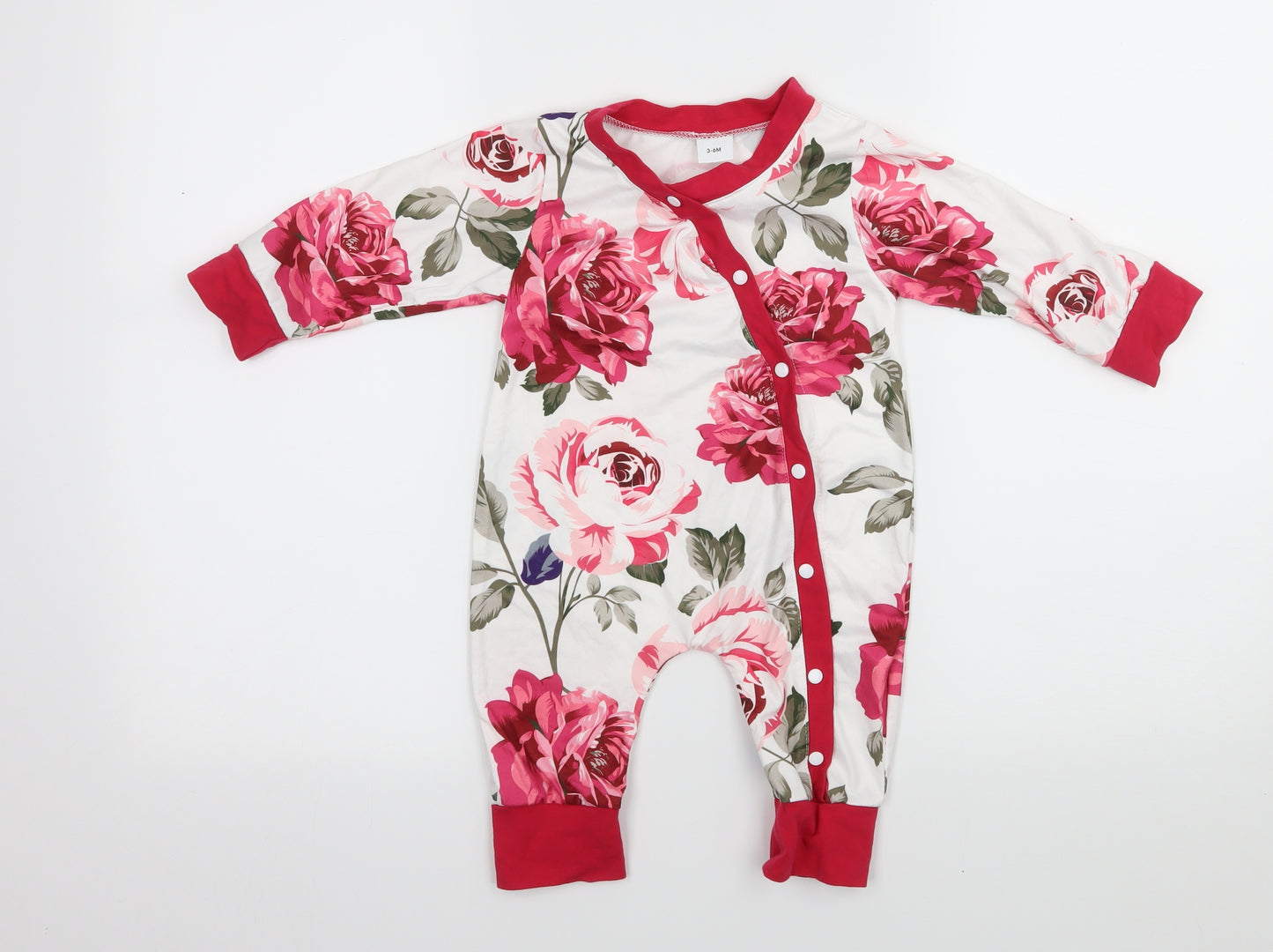 Preworn Girls White Floral Jersey Babygrow One-Piece Size 3-6 Months