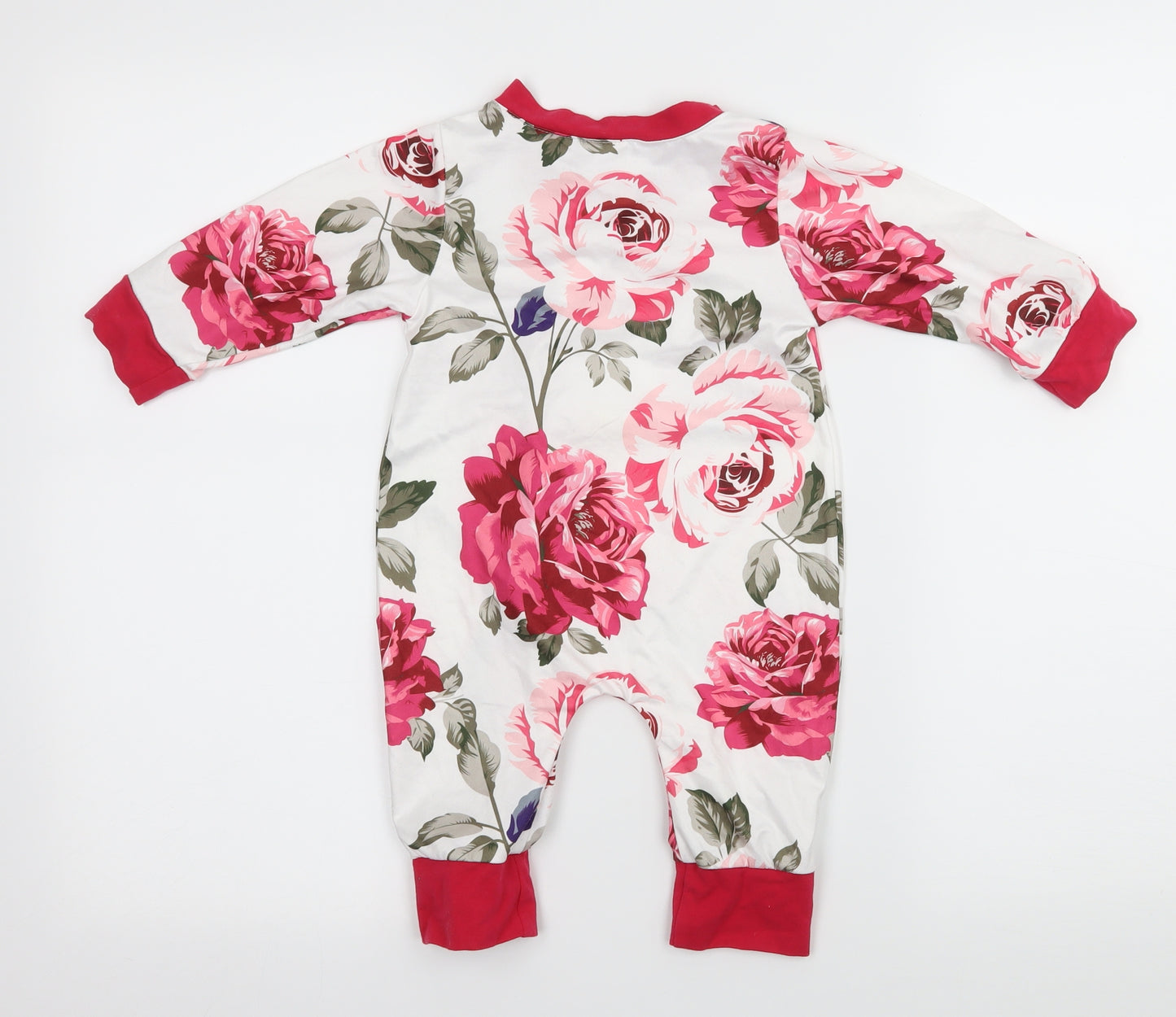 Preworn Girls White Floral Jersey Babygrow One-Piece Size 3-6 Months