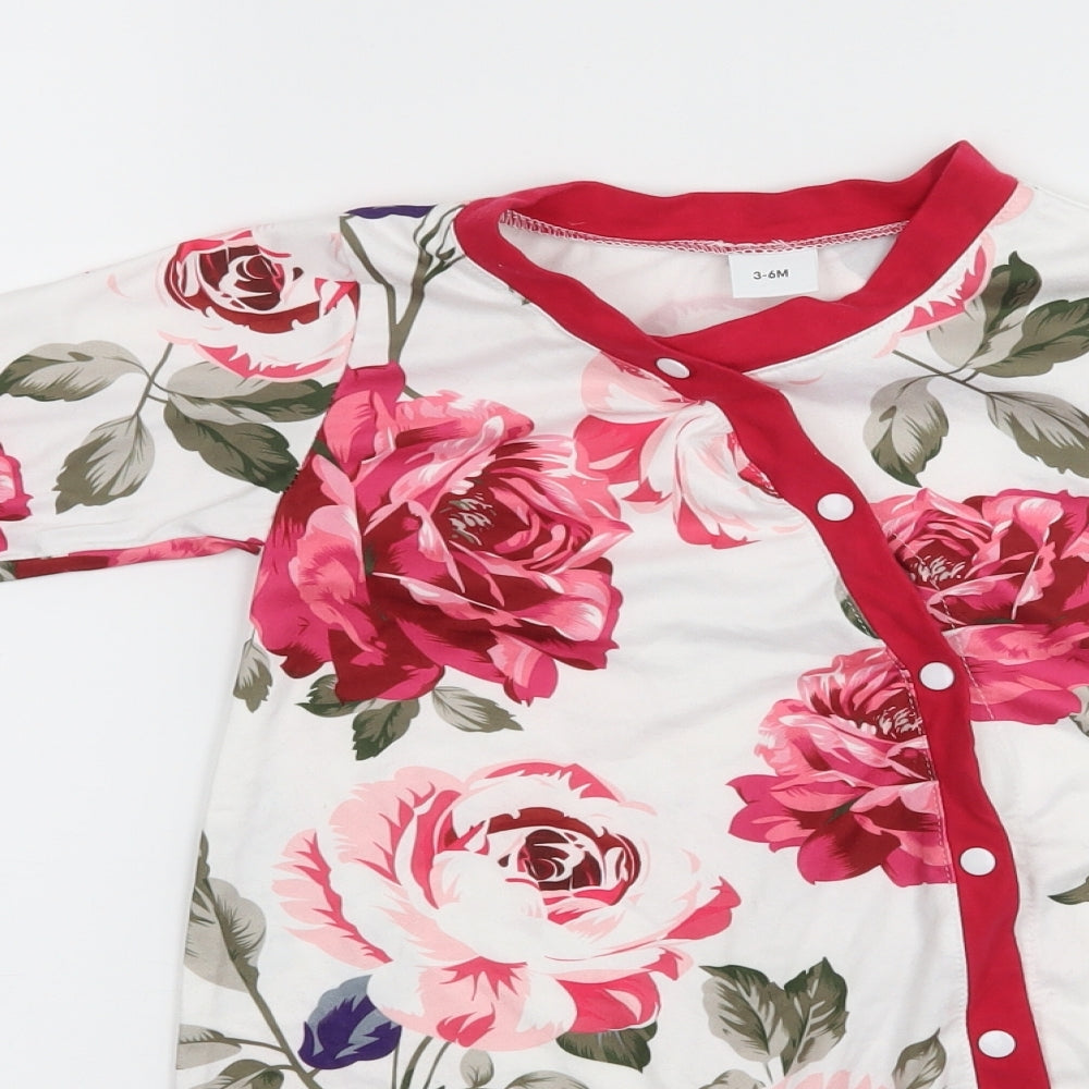 Preworn Girls White Floral Jersey Babygrow One-Piece Size 3-6 Months