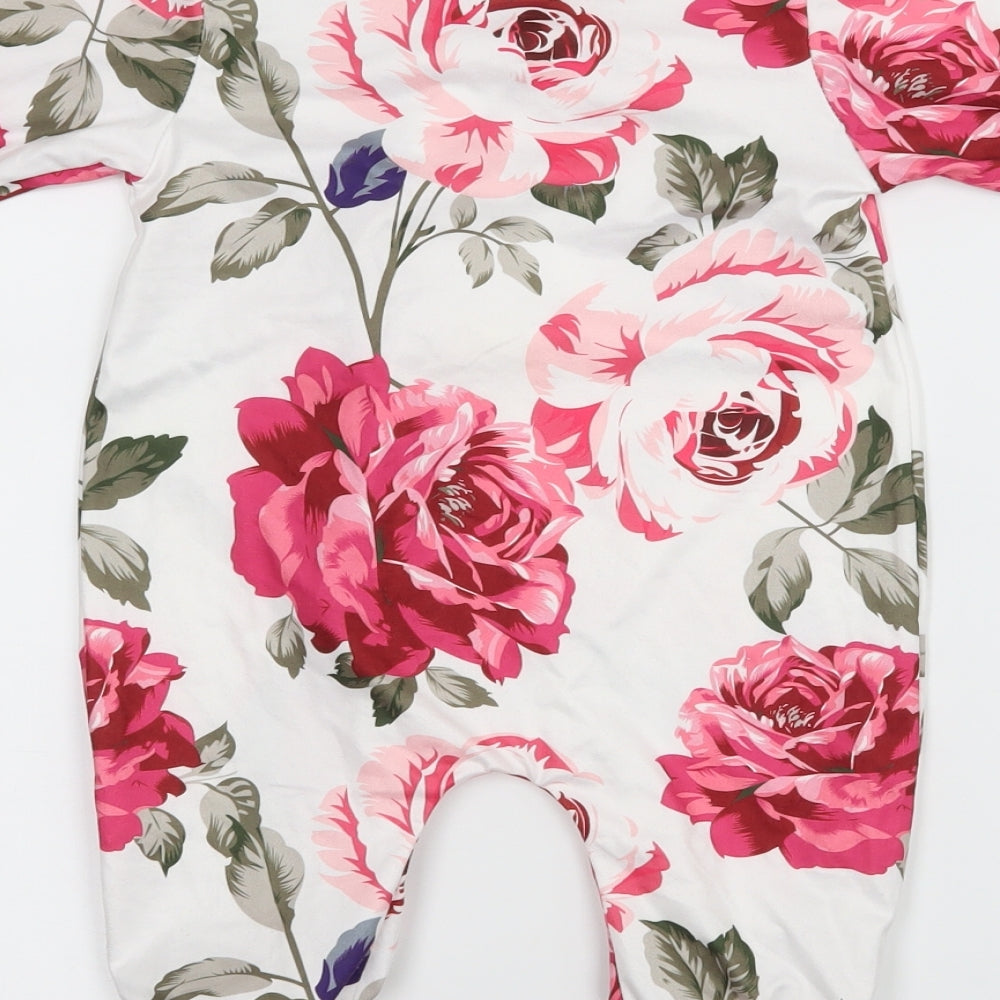 Preworn Girls White Floral Jersey Babygrow One-Piece Size 3-6 Months
