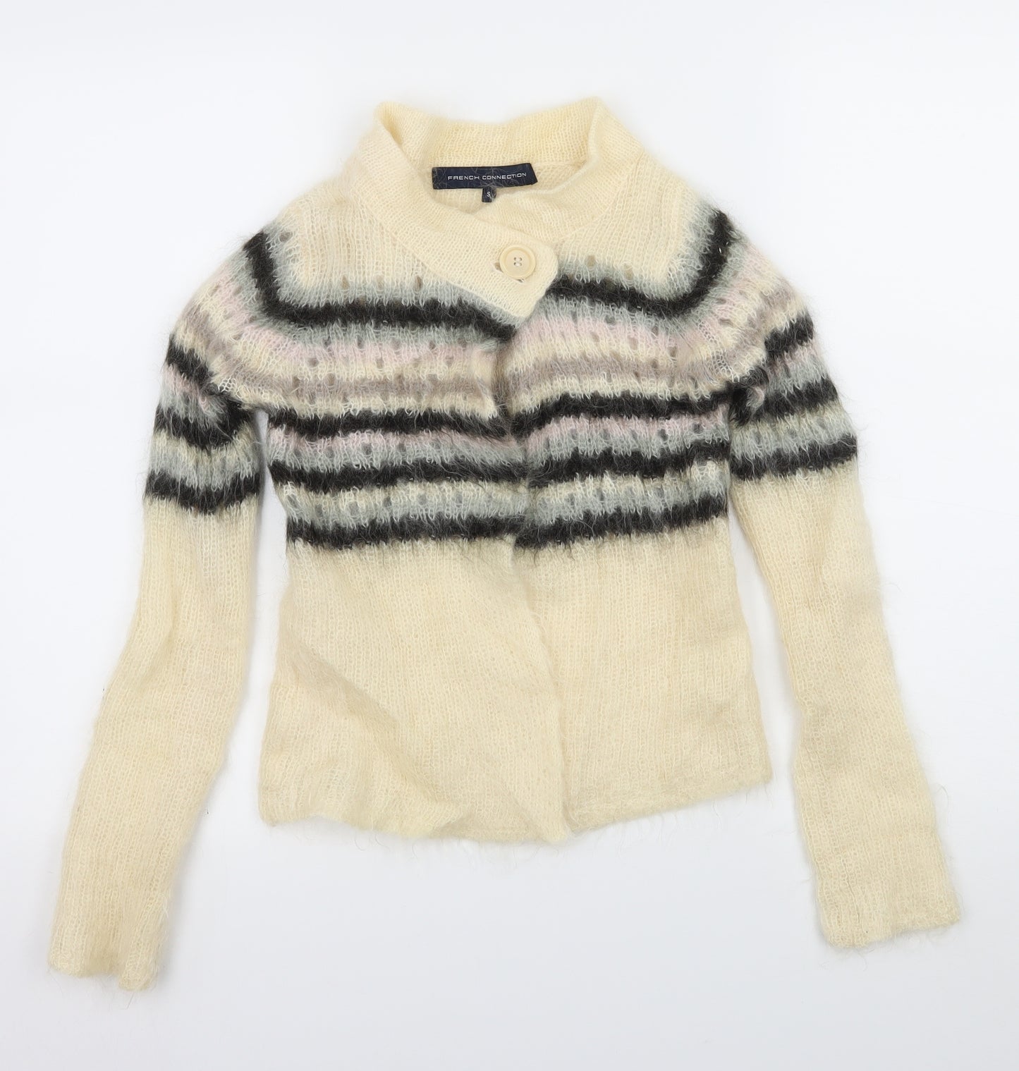 French Connection Womens Ivory Striped Knit Cardigan Jumper Size S