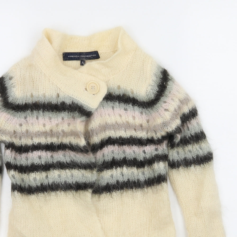 French Connection Womens Ivory Striped Knit Cardigan Jumper Size S