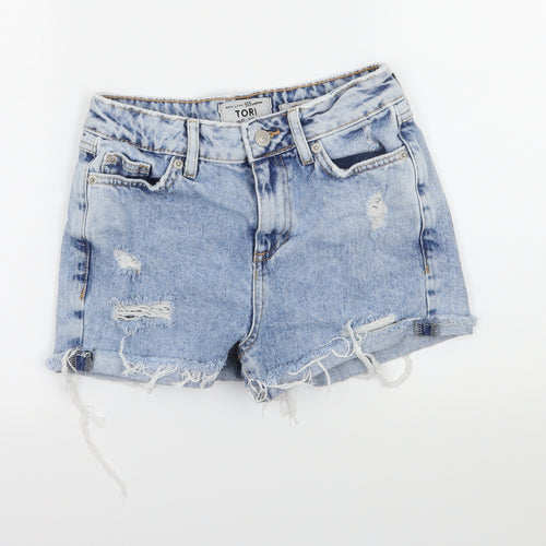 New Look Girls Blue  Denim Hot Pants Shorts Size 10 Years - Distressed
