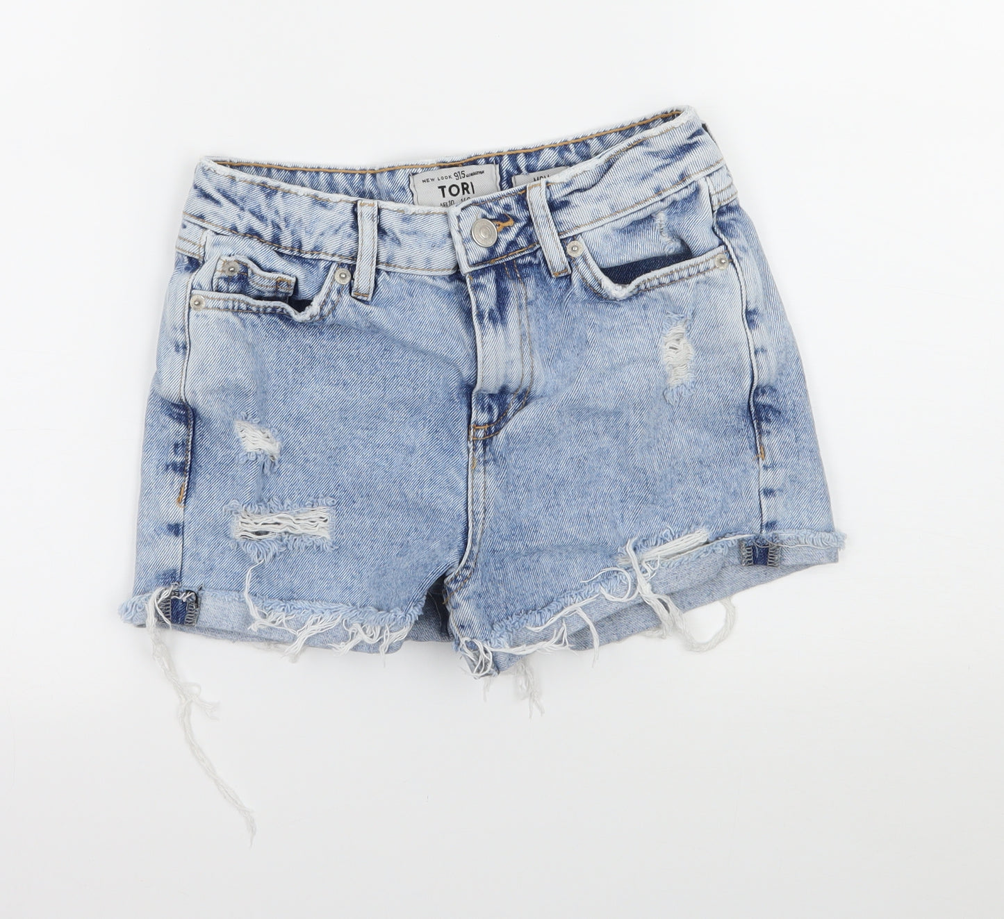 New Look Girls Blue  Denim Hot Pants Shorts Size 10 Years - Distressed