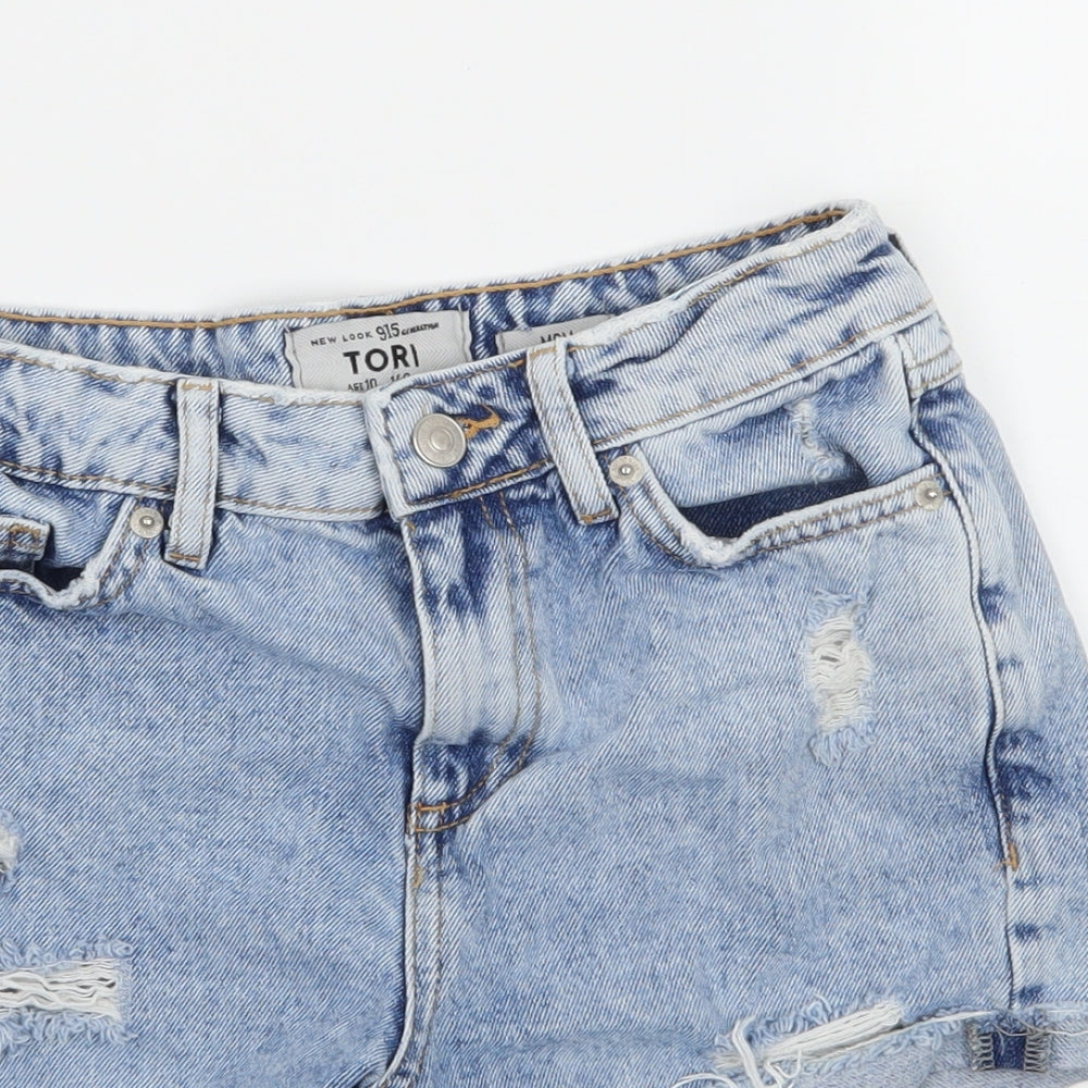 New Look Girls Blue  Denim Hot Pants Shorts Size 10 Years - Distressed