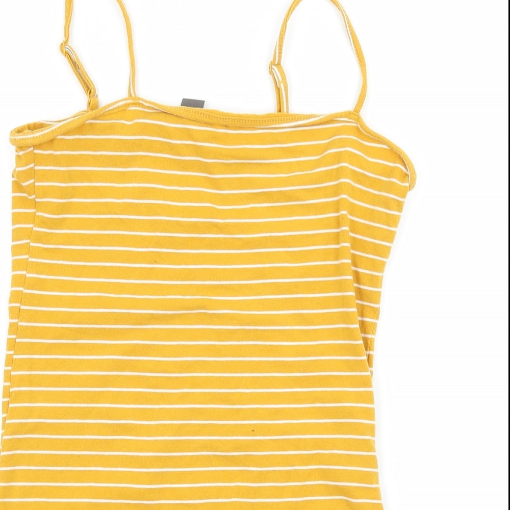 Primark Womens Yellow Striped Jersey Bodysuit One-Piece Size 10