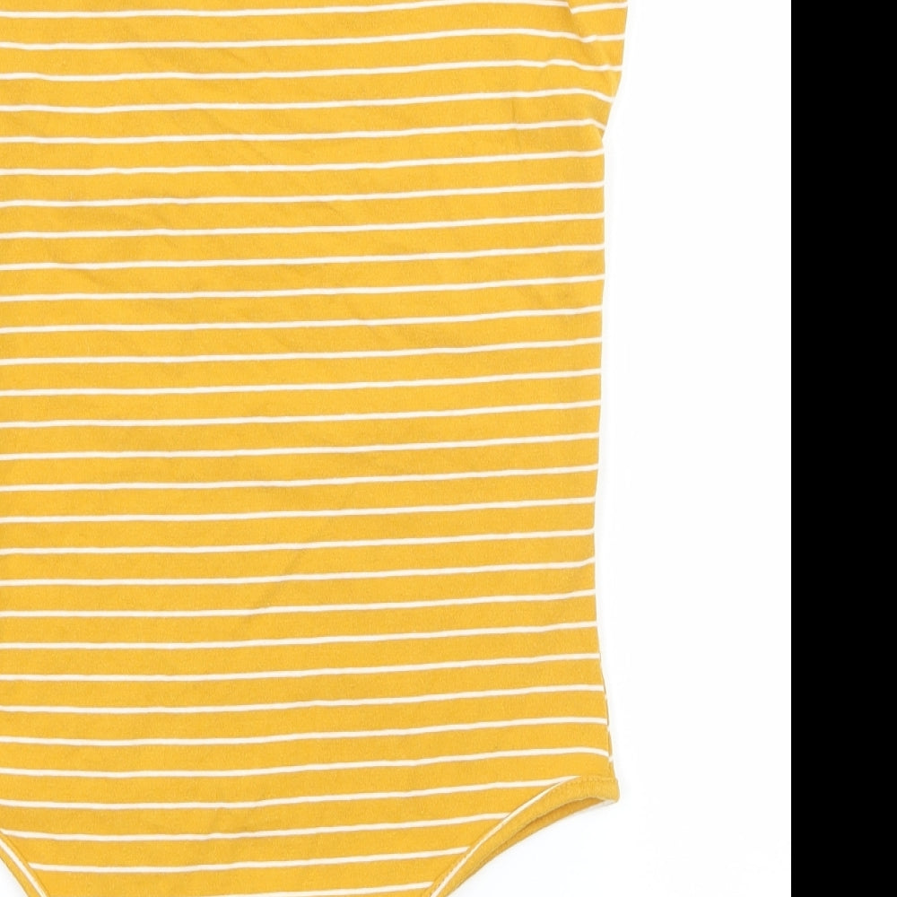 Primark Womens Yellow Striped Jersey Bodysuit One-Piece Size 10