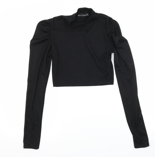 Front view of PRETTYLITTLETHING women’s black jersey basic t-shirt, size UK 8