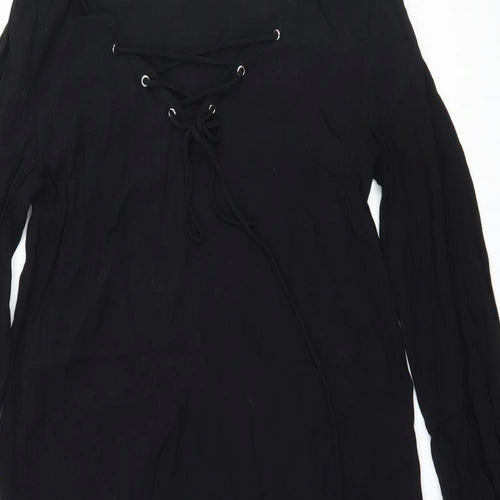 Lunik Womens Black   Basic Blouse Size M  - Lace up detail