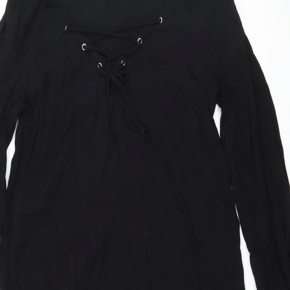 Lunik Womens Black   Basic Blouse Size M  - Lace up detail