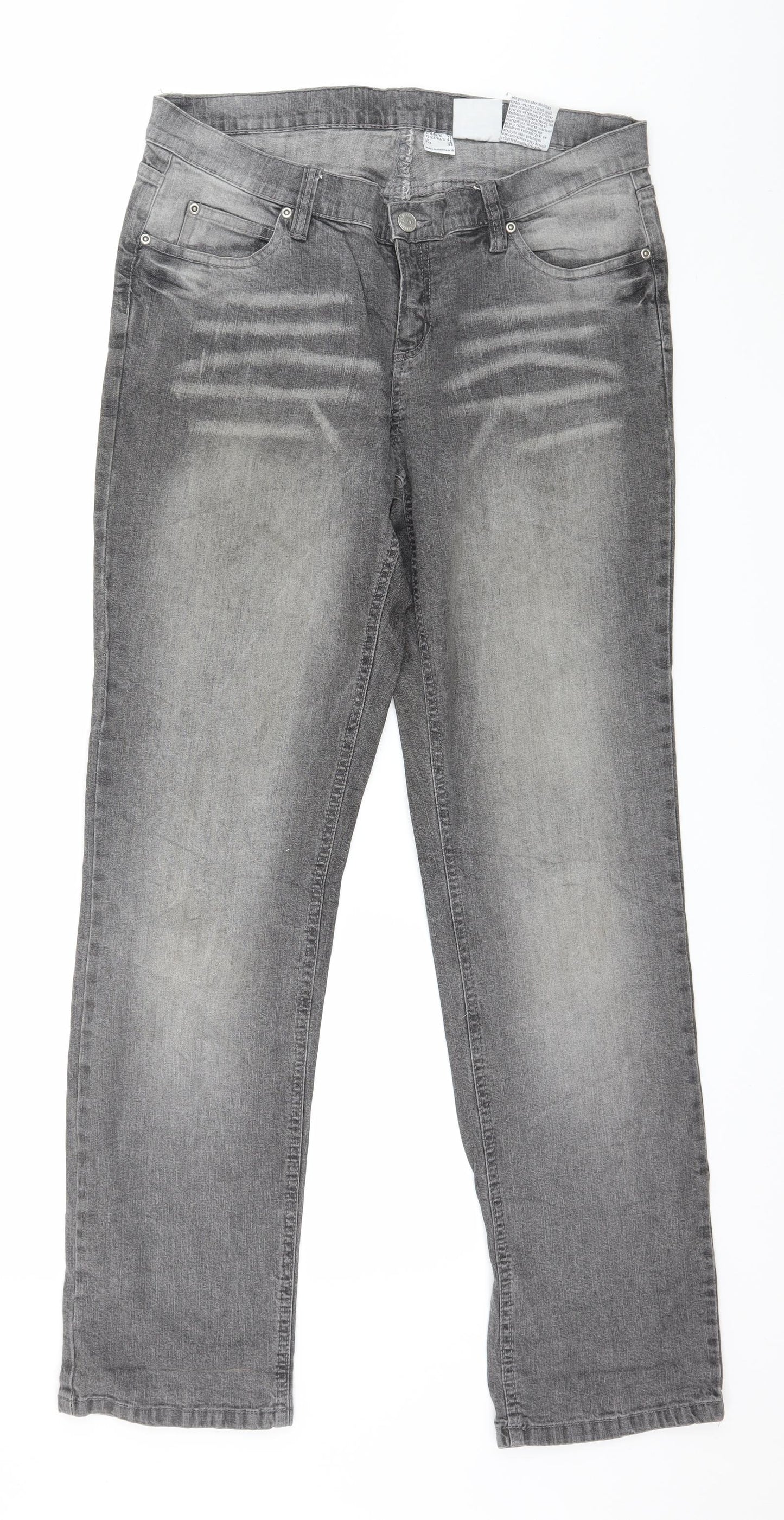 Preworn Womens Grey  Denim Straight Jeans Size 16 L32 in