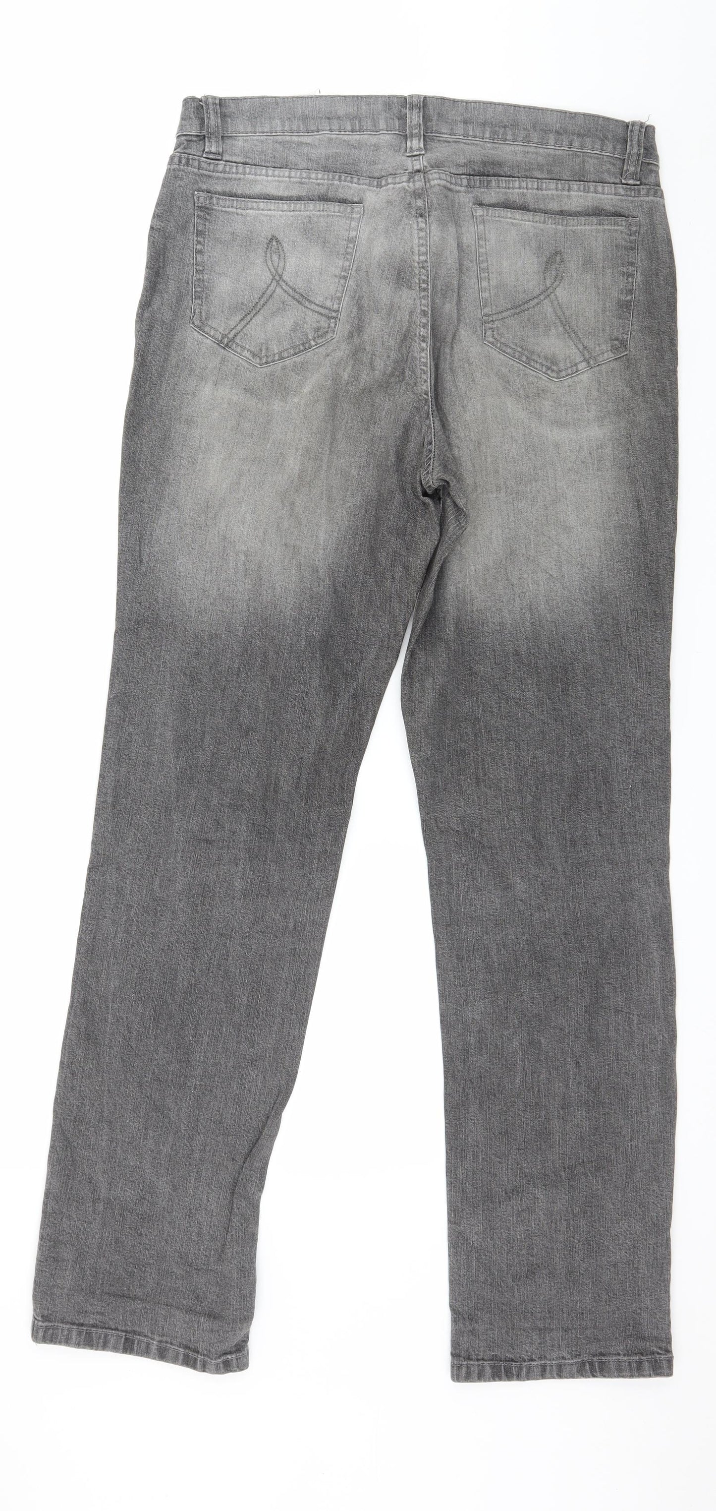 Preworn Womens Grey  Denim Straight Jeans Size 16 L32 in