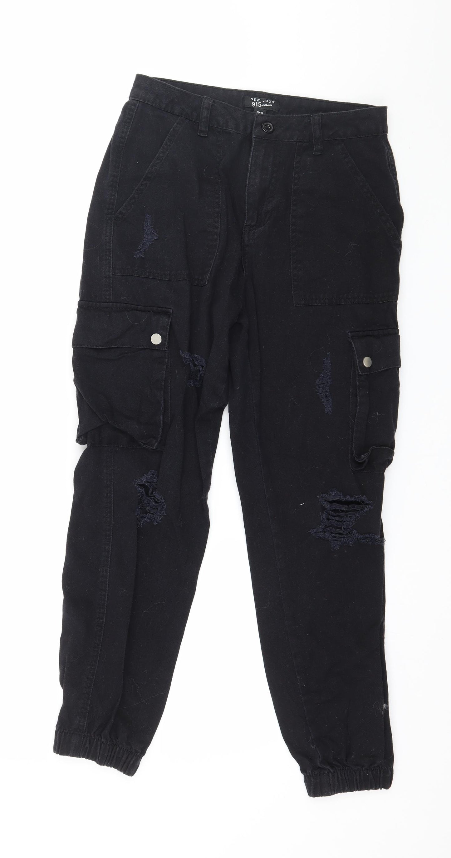 New Look Girls Black  Denim Cargo Trousers Size 12 Years - Distressed