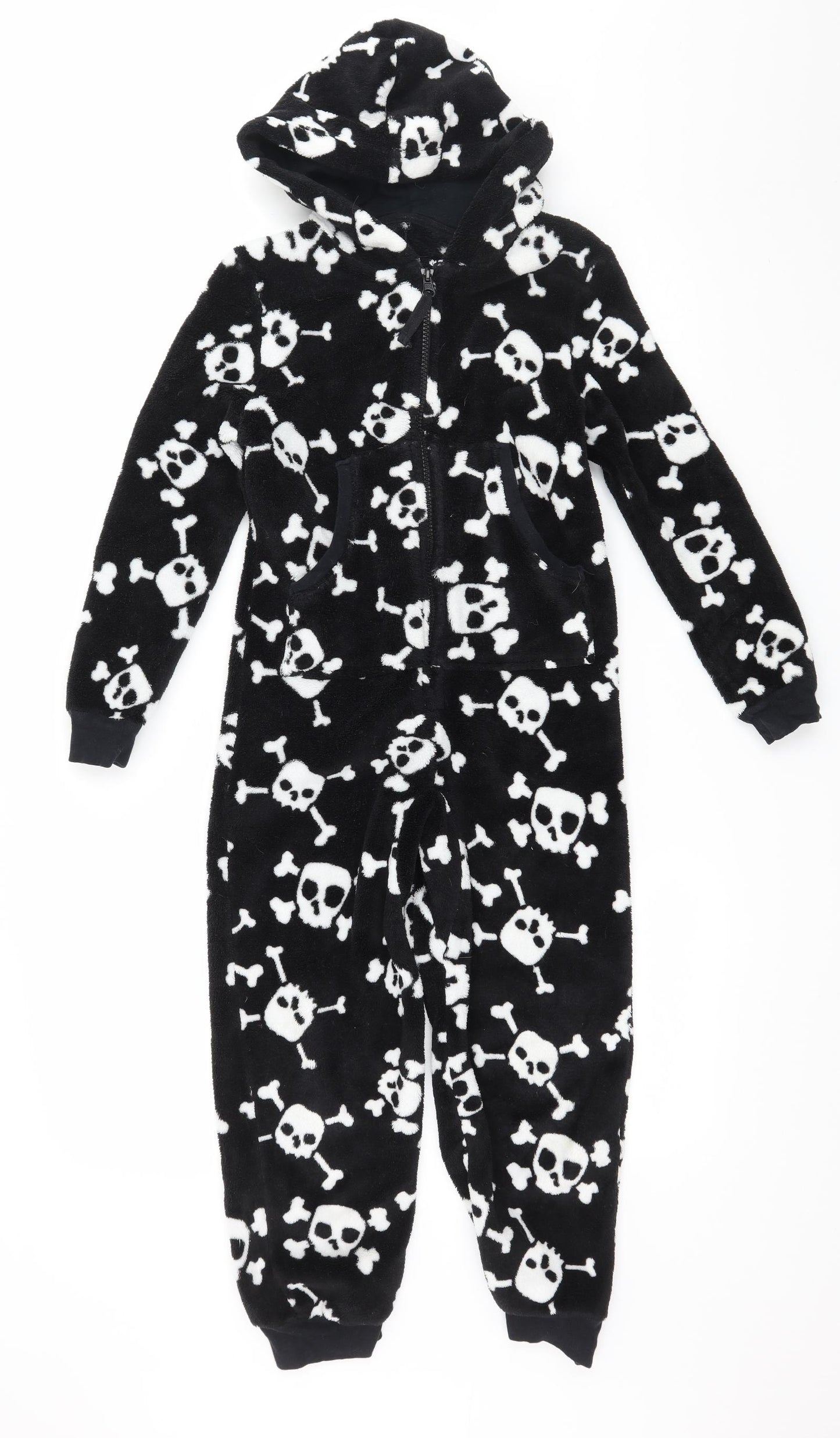 Marks and Spencer Boys Black Geometric Microfibre  One Piece Size 7-8 Years  - Skulls