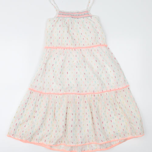 Matalan Girls White Geometric  Fit & Flare  Size 6 Years