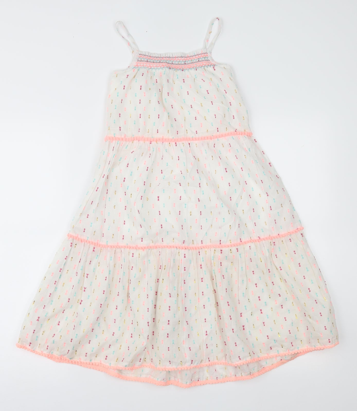 Matalan Girls White Geometric  Fit & Flare  Size 6 Years