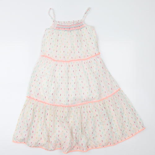 Matalan Girls White Geometric  Fit & Flare  Size 6 Years