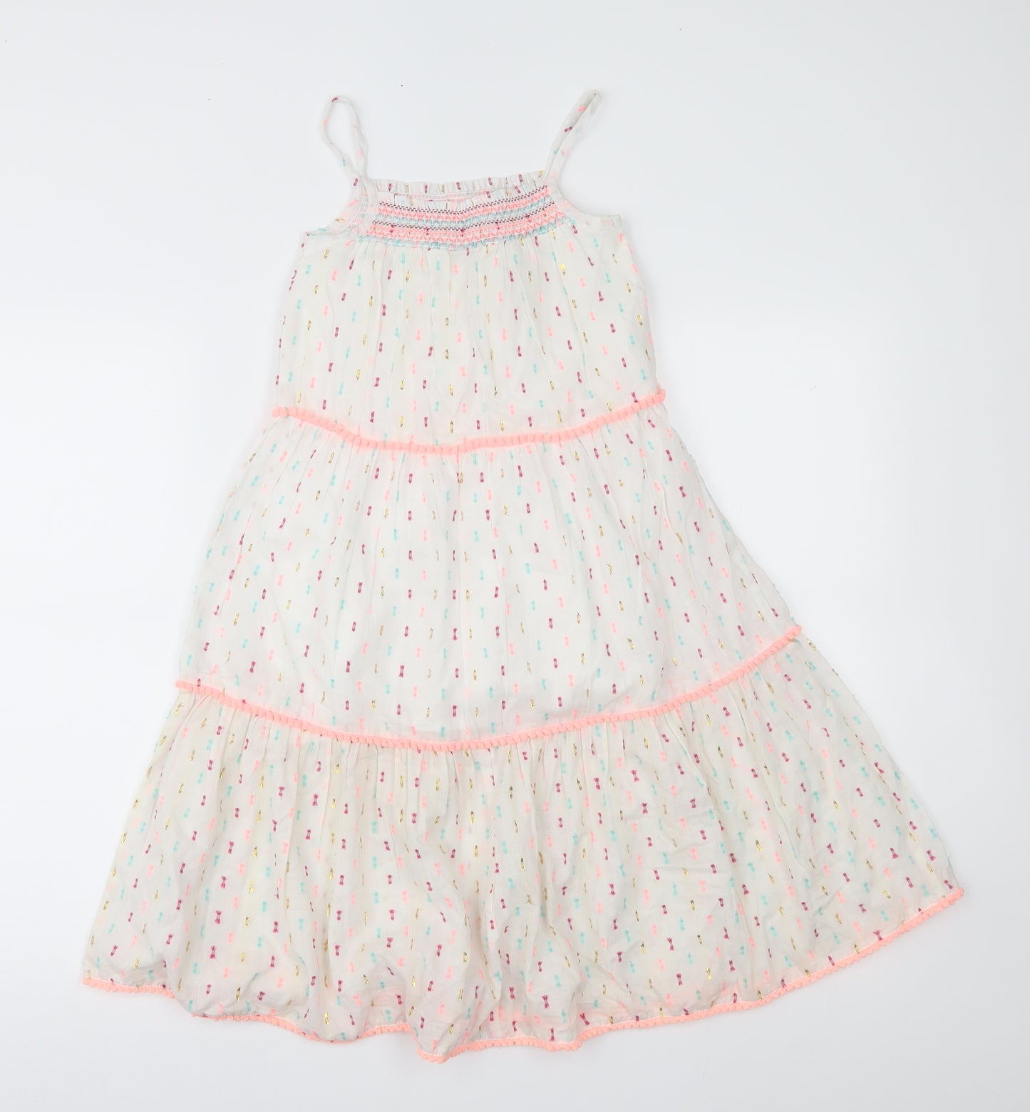 Matalan Girls White Geometric  Fit & Flare  Size 6 Years