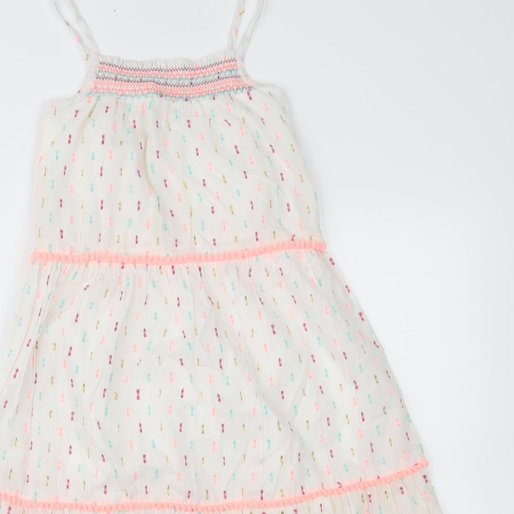 Matalan Girls White Geometric  Fit & Flare  Size 6 Years