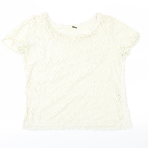 Poof Womens Ivory  Lace Basic Blouse Size L