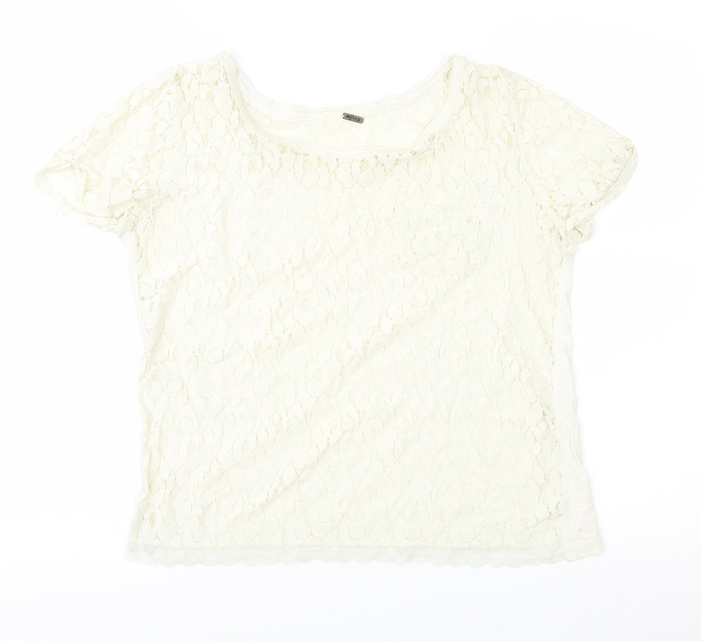 Poof Womens Ivory  Lace Basic Blouse Size L