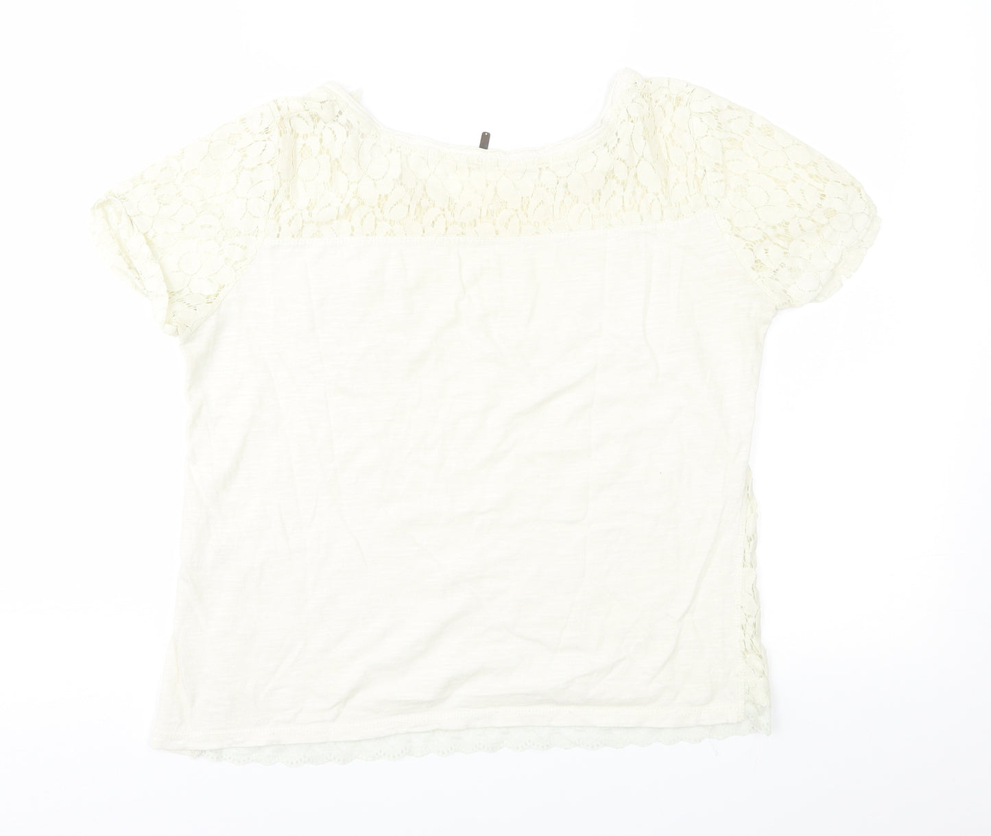 Poof Womens Ivory  Lace Basic Blouse Size L