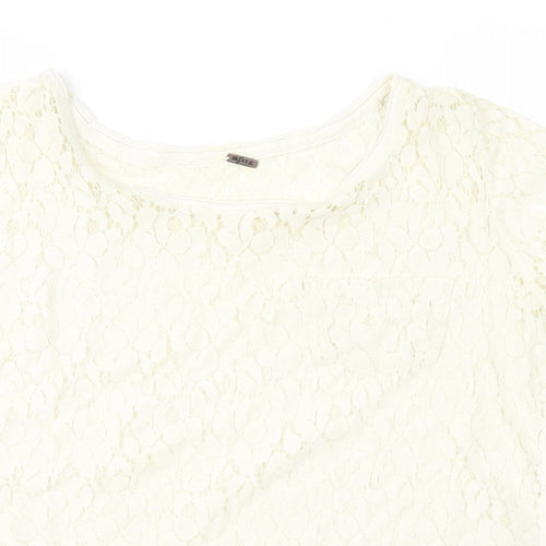 Poof Womens Ivory  Lace Basic Blouse Size L