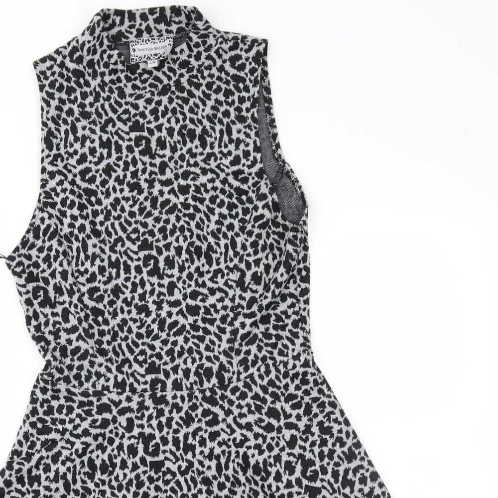 Love Pink Boutique Womens Grey Animal Print  Fit & Flare  Size S