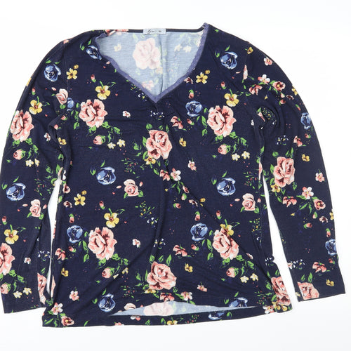 Tia Womens Blue Floral  Top Pyjama Top Size 16