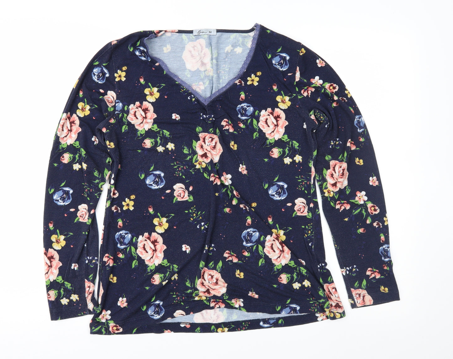 Tia Womens Blue Floral  Top Pyjama Top Size 16