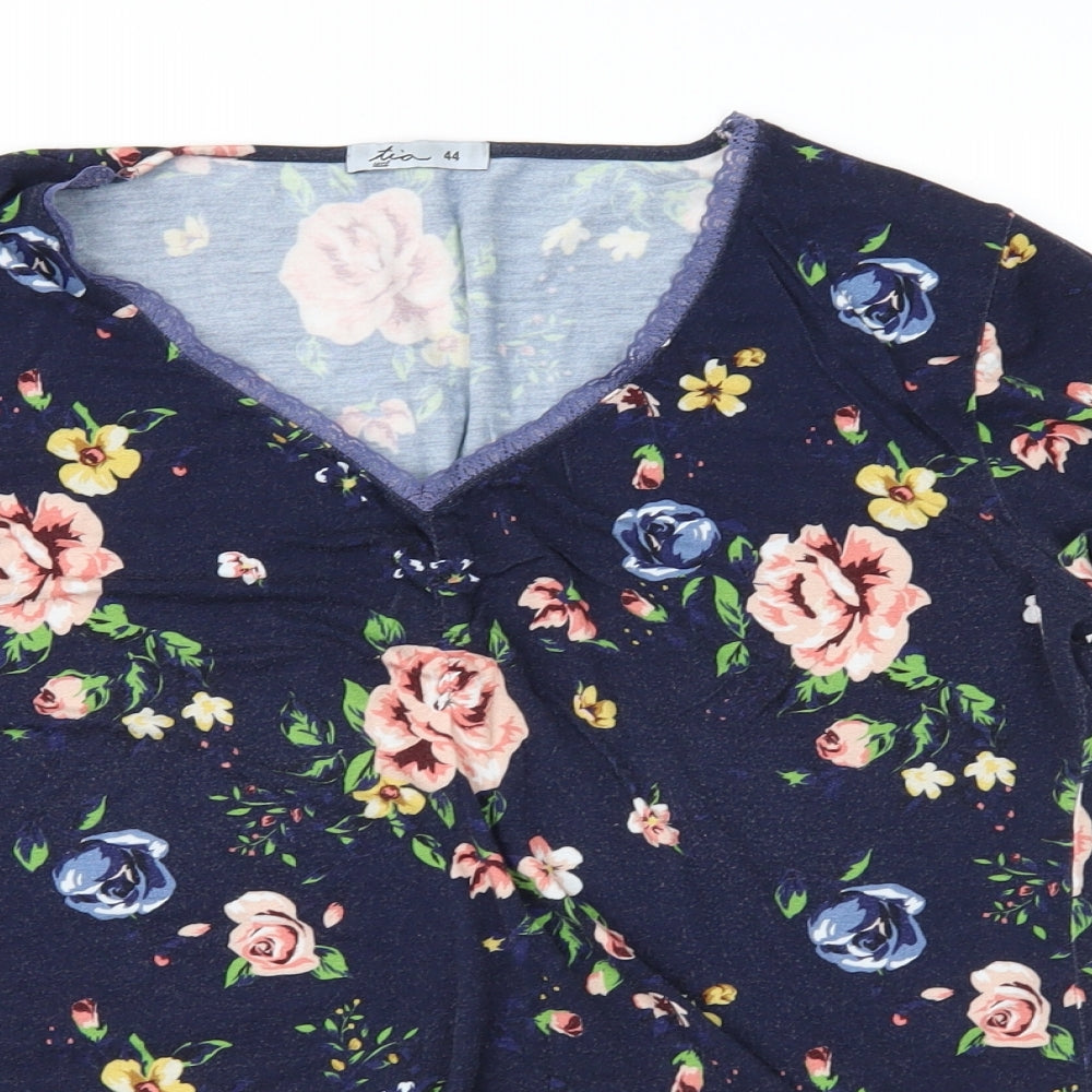 Tia Womens Blue Floral  Top Pyjama Top Size 16
